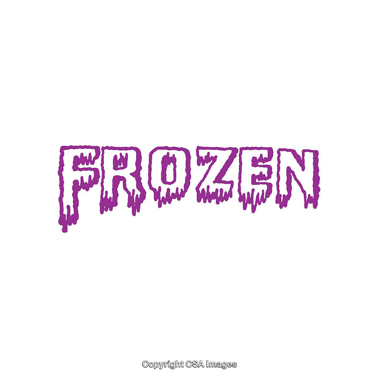 Purple Frozen Text With Icicle Design on White Background
