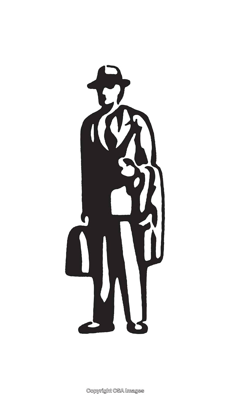 Vintage Black and White Line Art of a Businessman Illustration