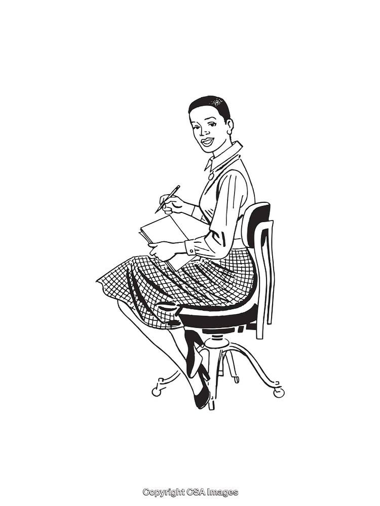 Elegant Woman Writing in Line Art Illustration