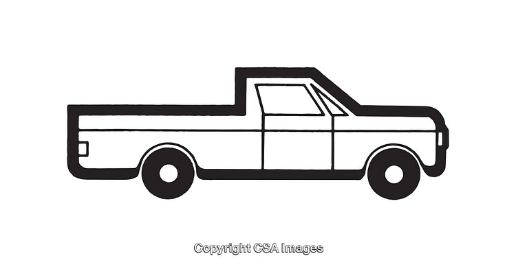 Black and White Illustration of a Pickup Truck Side View