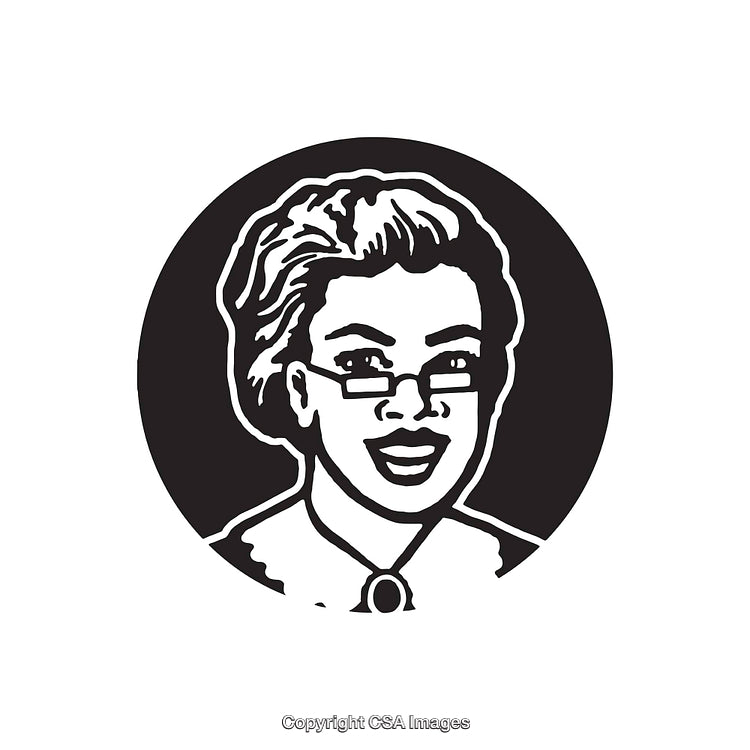 Black and White Illustration of a Smiling Woman with Glasses
