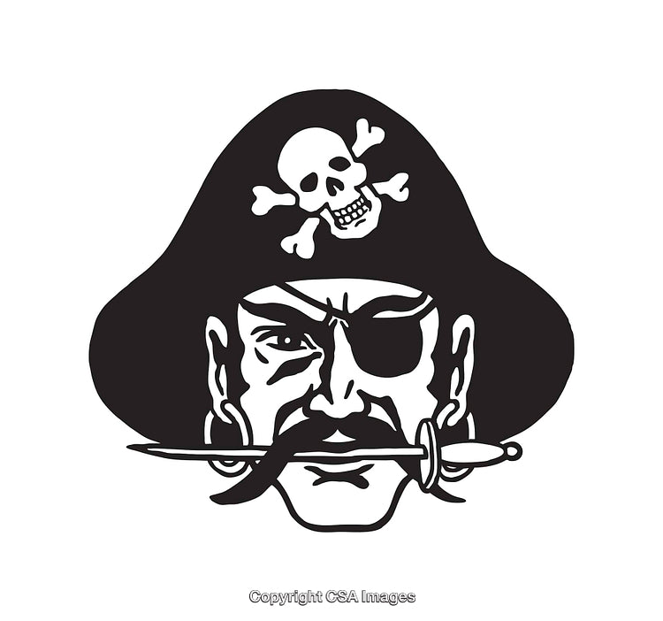 Black and White Illustration of a Pirate with Sword