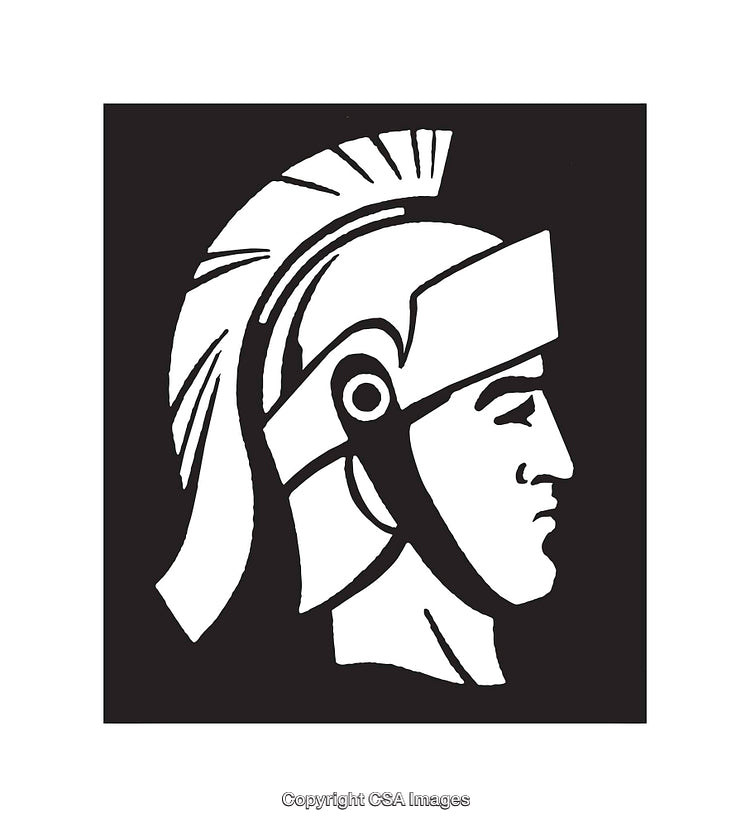 Black and White Line Art of a Roman Warrior Helmet Design