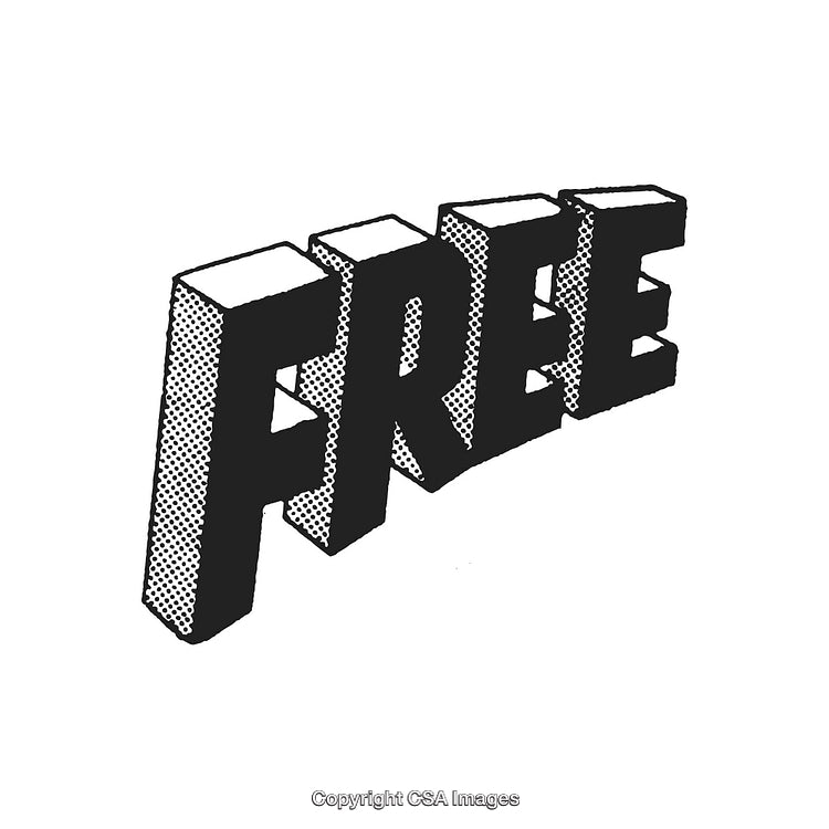 Retro Style 3D Text Illustration of the Word Free in Black and White