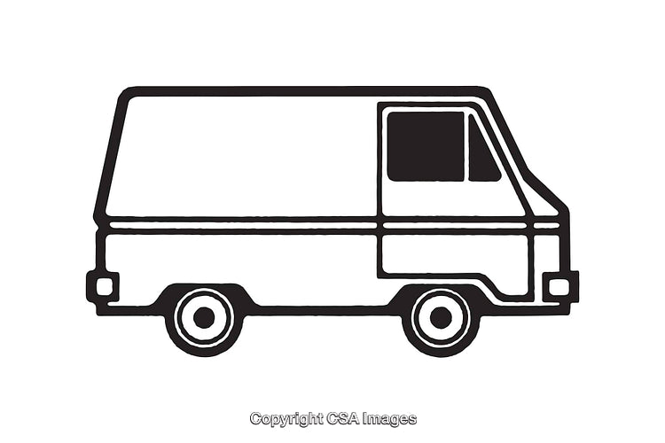 Black and White Van Line Art Illustration of Simple Retro Vehicle Design