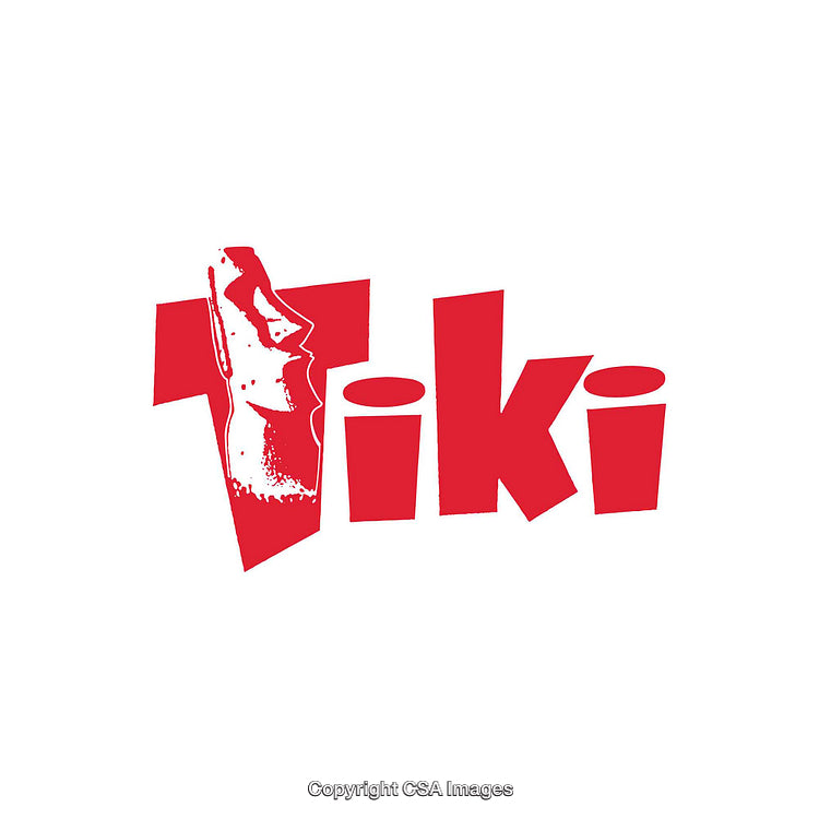 Retro Tiki Icon with Bold Red Design on White Background