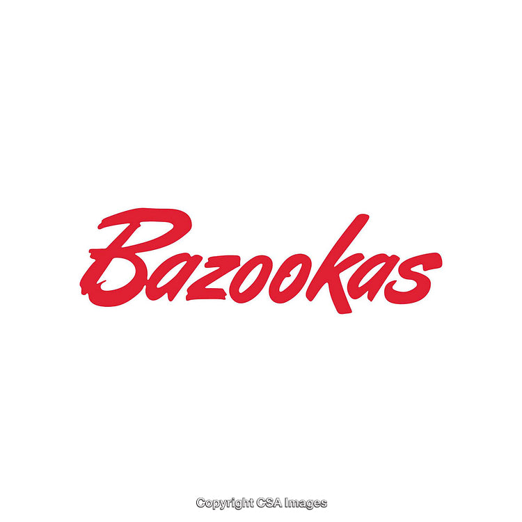 Stylized Red Bazookas Text on a White Background