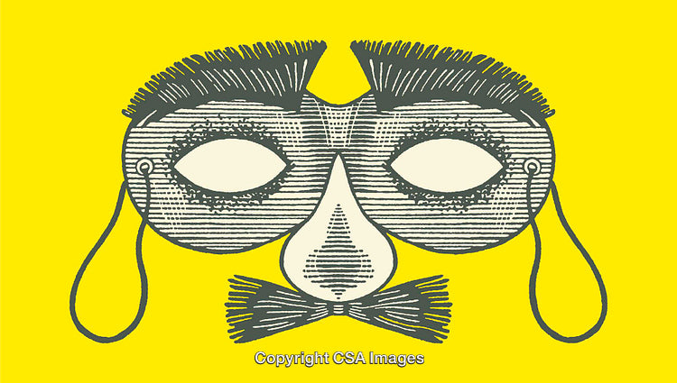 Yellow Background Line Art Mask Illustration with Details and Unique Design