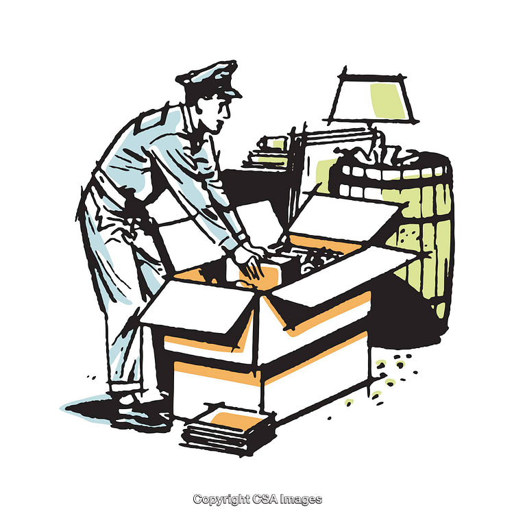 Illustration of an Officer Packing Boxes in a Room Setting