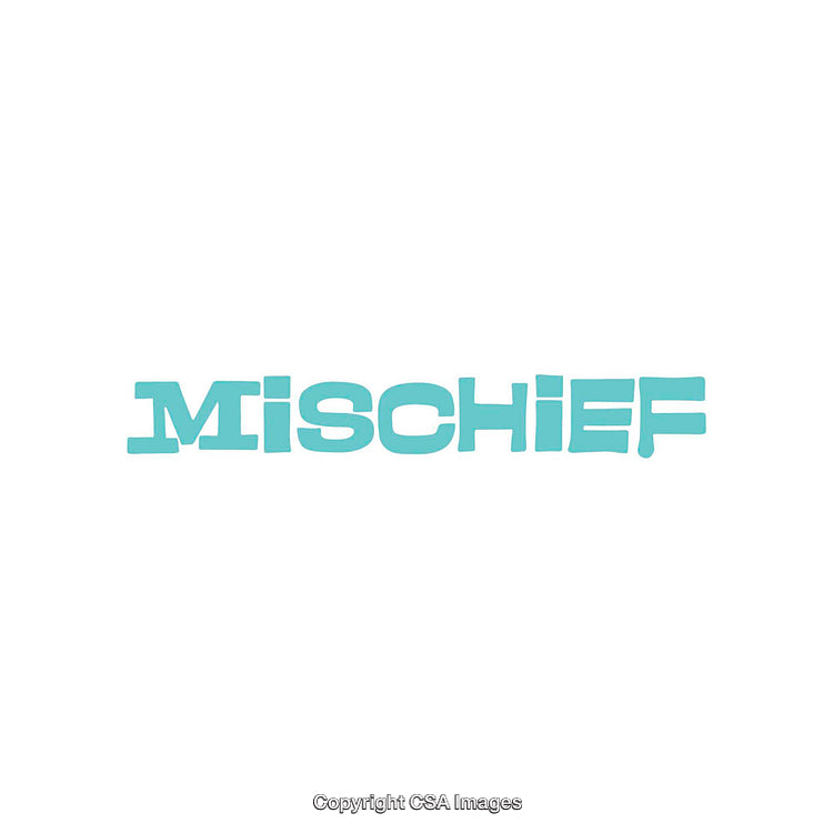 Fun Blue Text Displaying the Word Mischief in Stylized Font Design