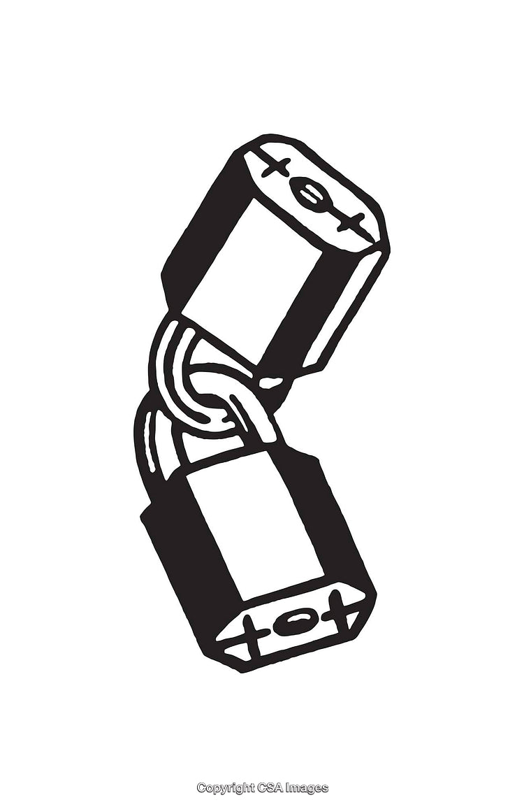 Black and White Line Art of Twisted Battery Illustration