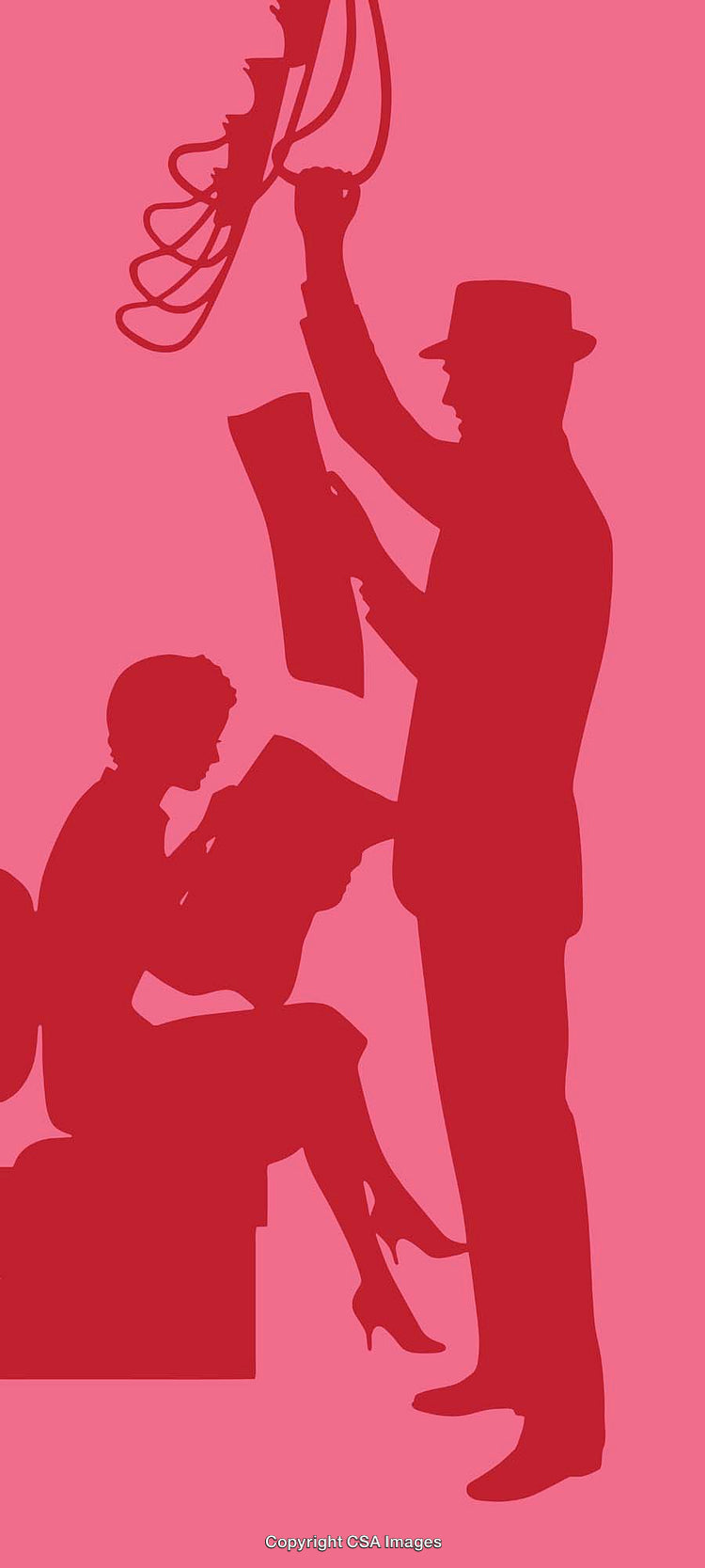 Silhouette Illustration Depicting a Team's Creative Collaboration on Pink Backdrop