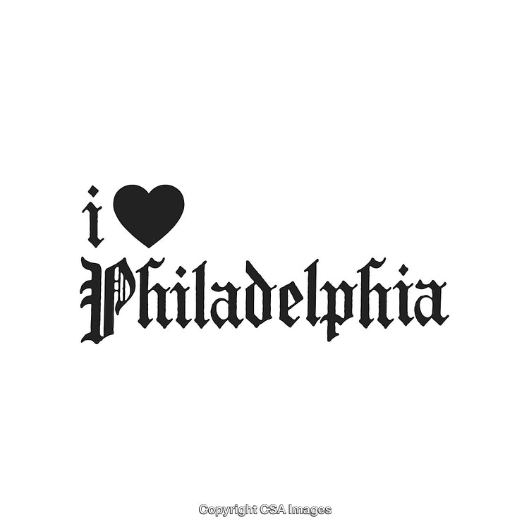 Love For Philadelphia Expressed in Gothic Text With a Heart Symbol