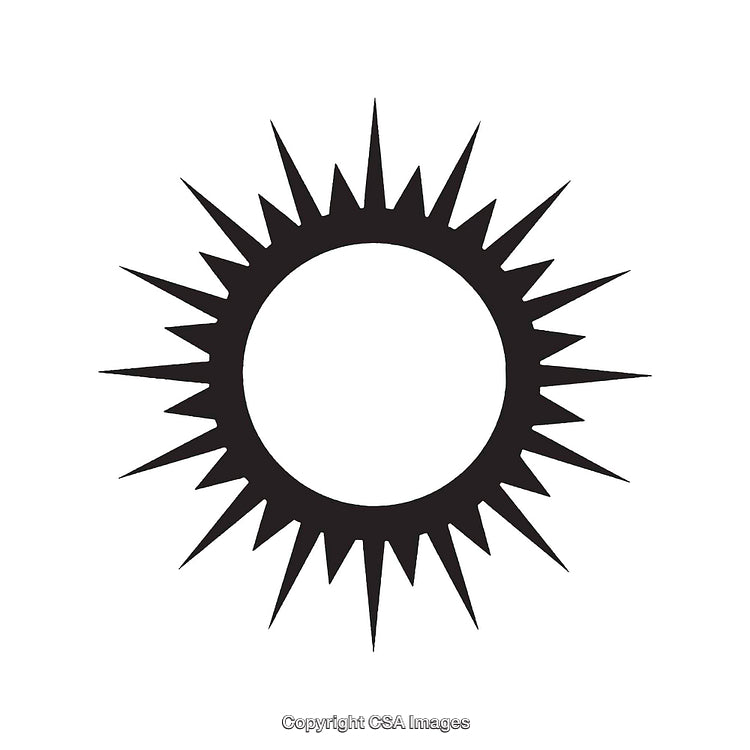 Black Sun Icon with Spiky Rays on a White Background
