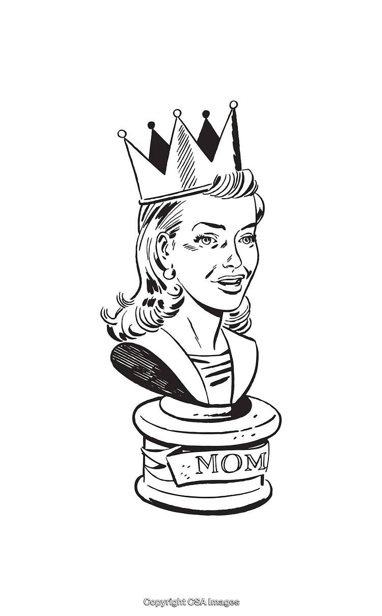 Black and White Line Art of Crowned Mom Sculpture