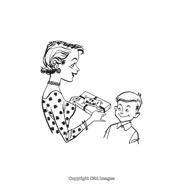 Vintage Artwork of Child Giving Mother a Thoughtful Gift
