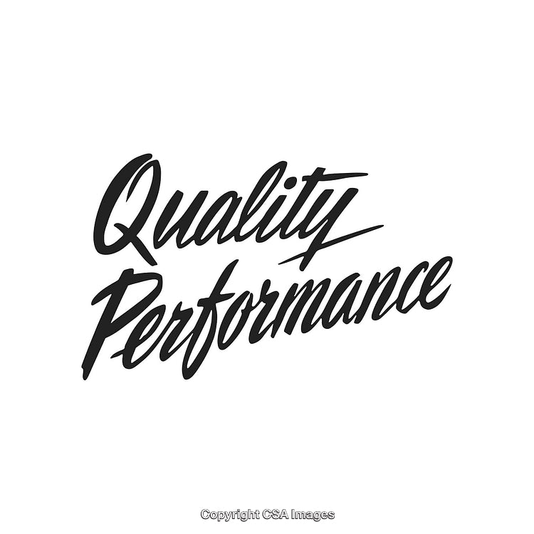 Elegant Handwritten Script of 'Quality Performance' on White Background