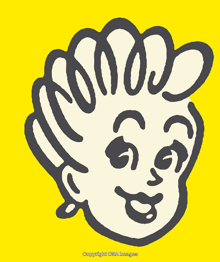 Colorful Retro Line Art Illustration of a Smiling Character Head