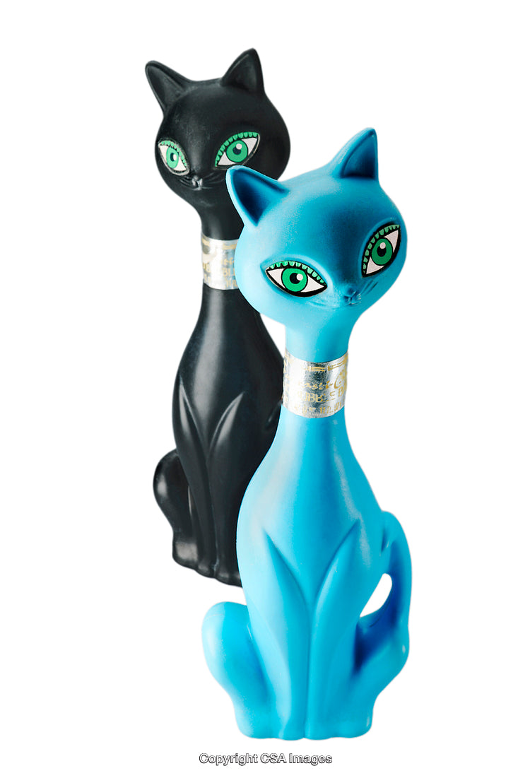 Colorful Artistic Cat Figurines with Unique Designs and Green Eyes