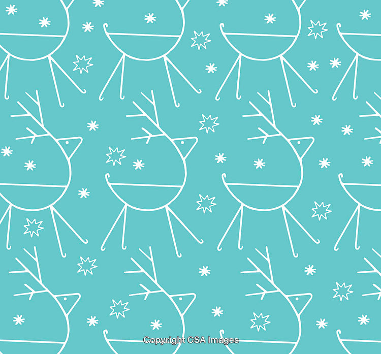 Playful Line Art Pattern of Stylized Reindeer With Snowflakes