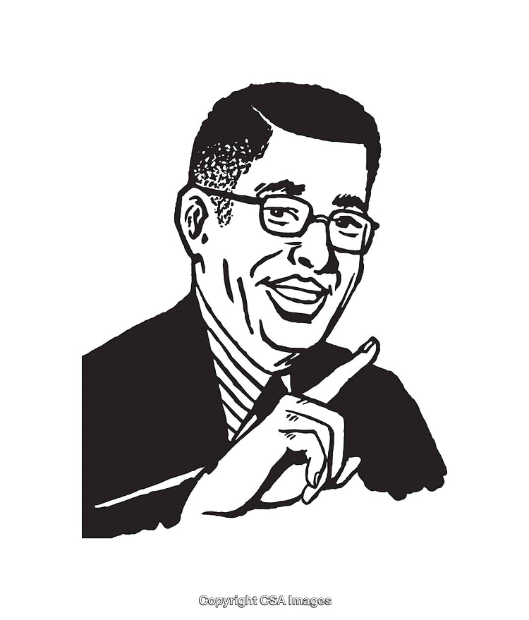 Black and White Line Art Illustration of a Smiling Man With Glasses