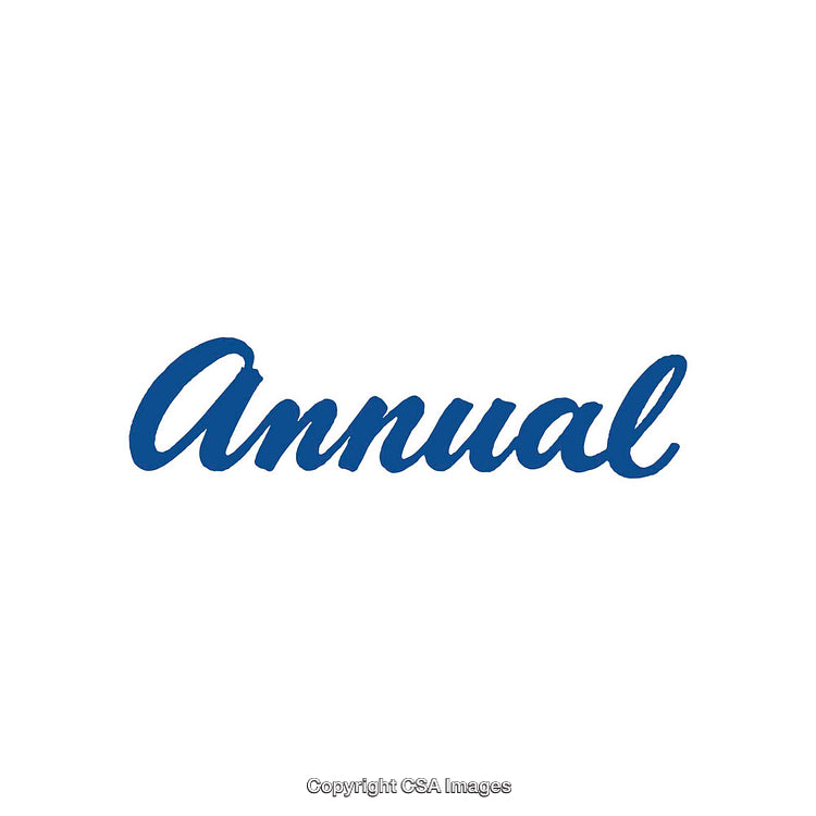 Blue Cursive Text Saying 'Annual' on a White Background