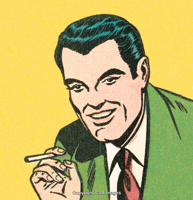 Retro Comic Style Portrait of Man Holding a Cigarette on Bright Background