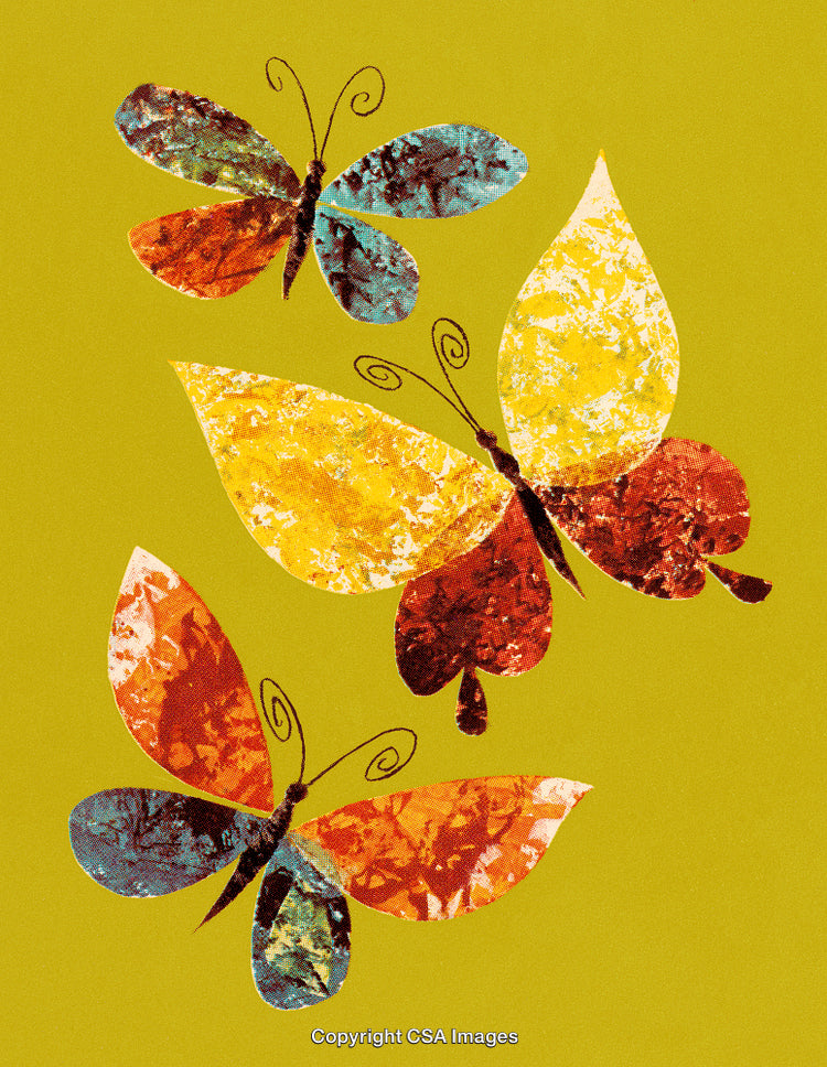 Vivid Abstract Butterflies with Vibrant Colors on a Lime Green Background
