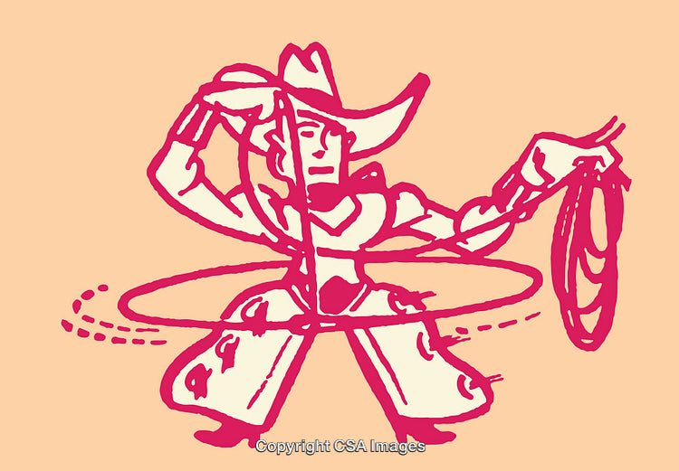 Colorful Line Art Illustration of a Rodeo Performer Holding a Lasso