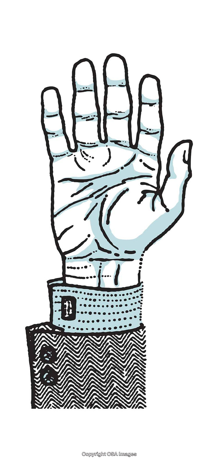 Detailed Vintage Illustration of an Open Palm Hand with Suit Sleeve