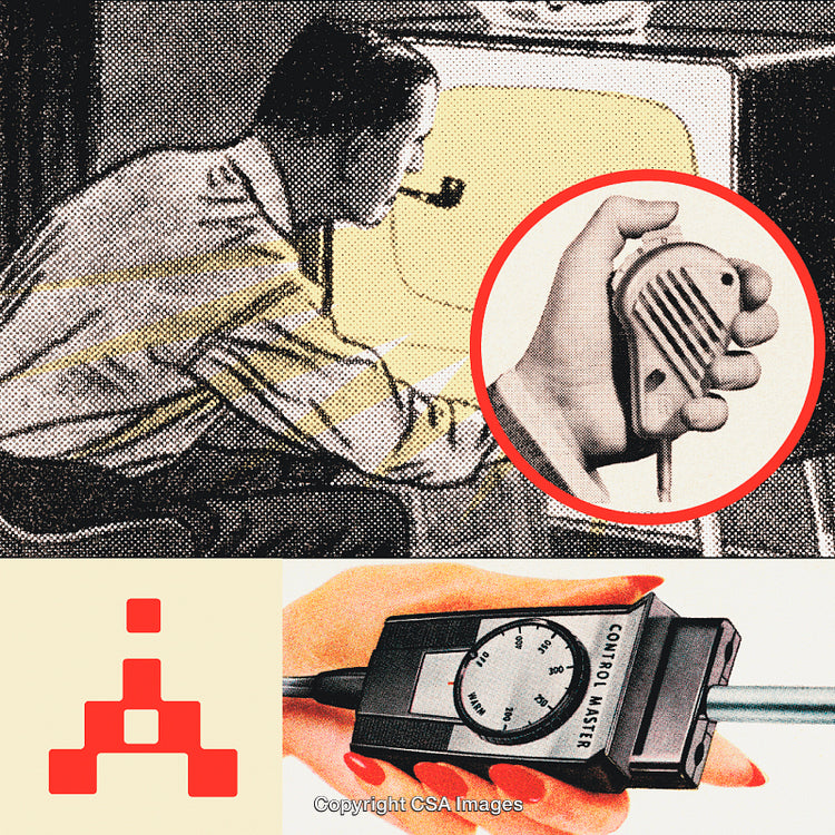 Retro Illustration Depicting Early Technology with Handheld Control Devices