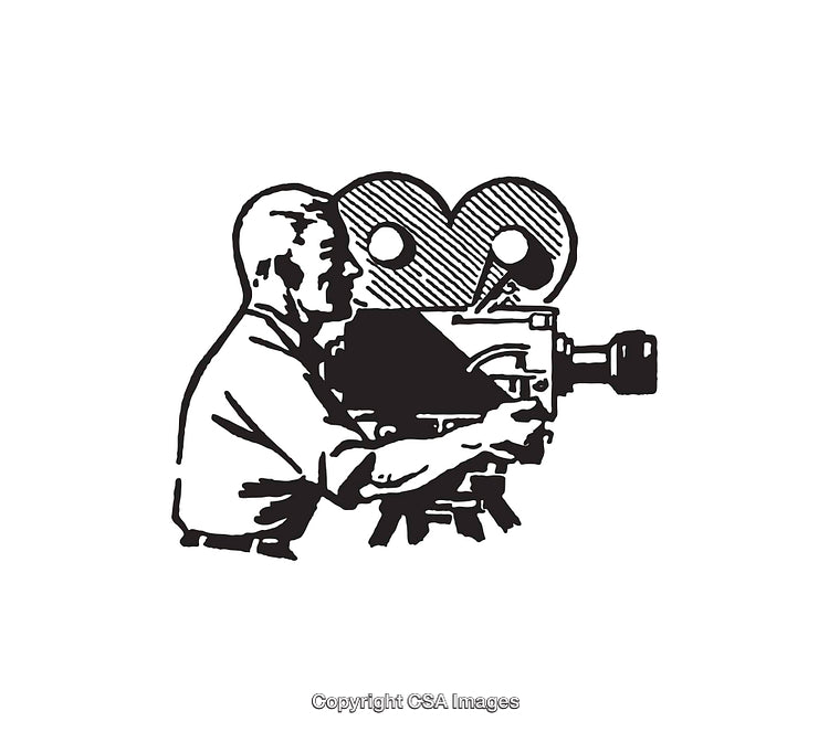 Vintage Film Camera Operator Black and White Illustration