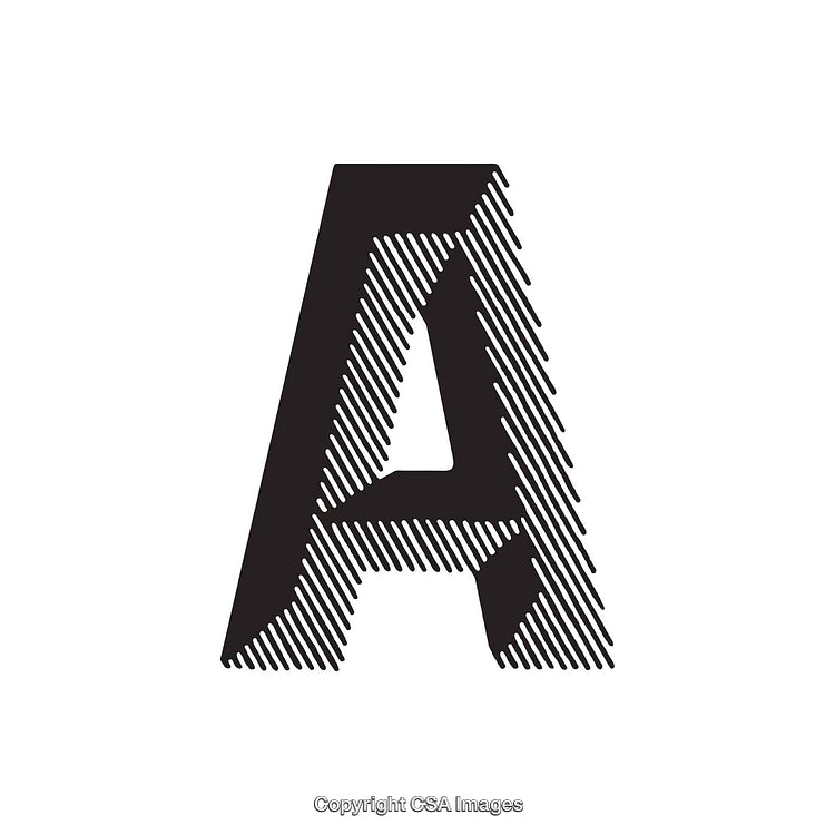 Stylized Black and White Letter 'A' with Textured Design Elements