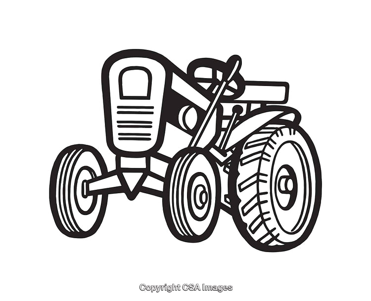 Vintage Tractor Black and White Line Art Illustration with Classic Design