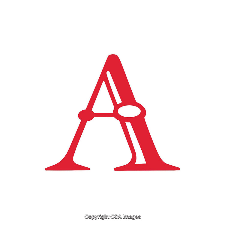 Stylized Red Letter A Design with Circular Accents on White Background