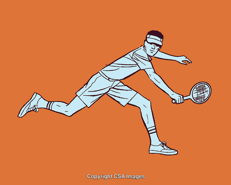 Illustration of a Tennis Player Striking a Backhand on Orange Background