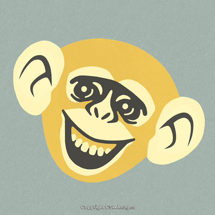 Cheerful Cartoon Monkey Face with Bright Smile on Colorful Background