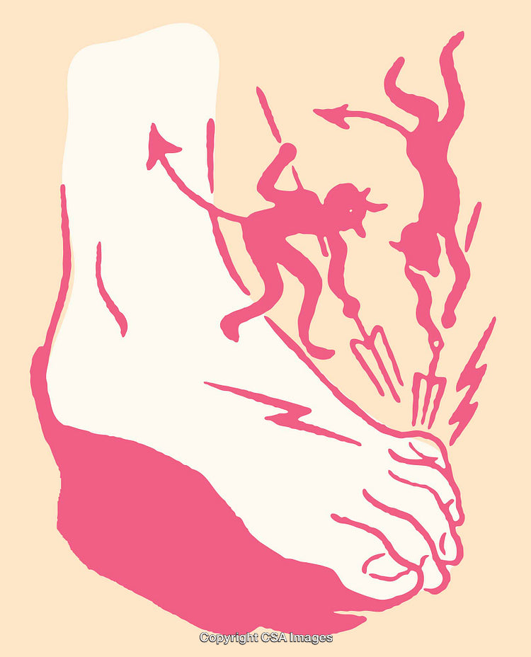 Colorful Illustration of Foot Pain With Abstract Injuries and Demonic Creatures