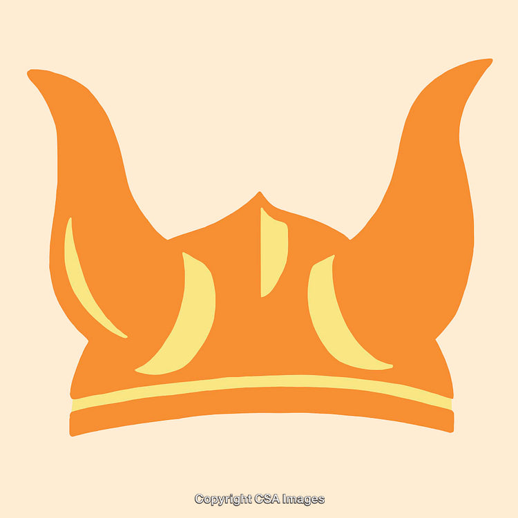 Minimalistic Illustration of a Viking Helmet With Horns on a Beige Background