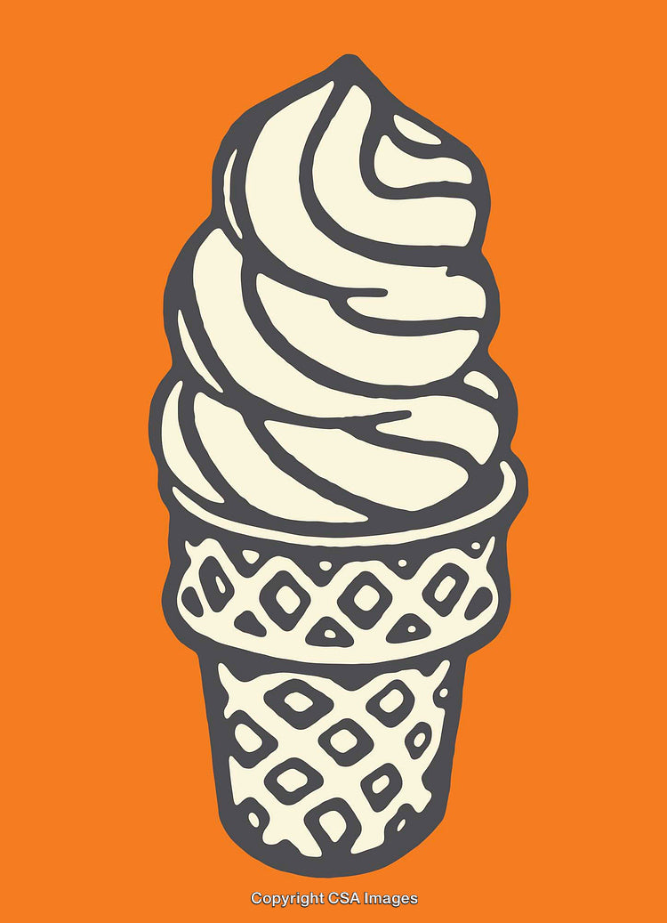 Illustrated Soft Serve Ice Cream Cone Line Art on Orange Background