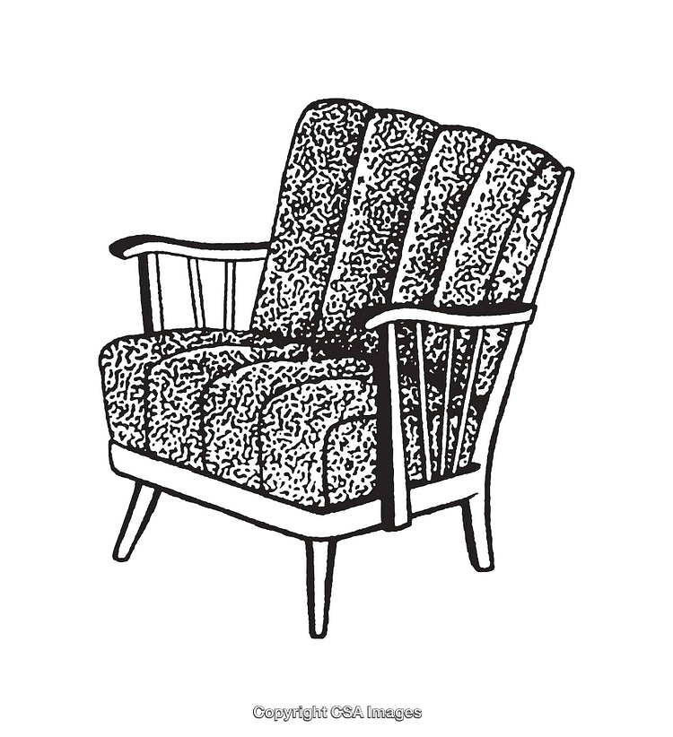 Vintage Armchair Illustration in Black and White Line Art Style