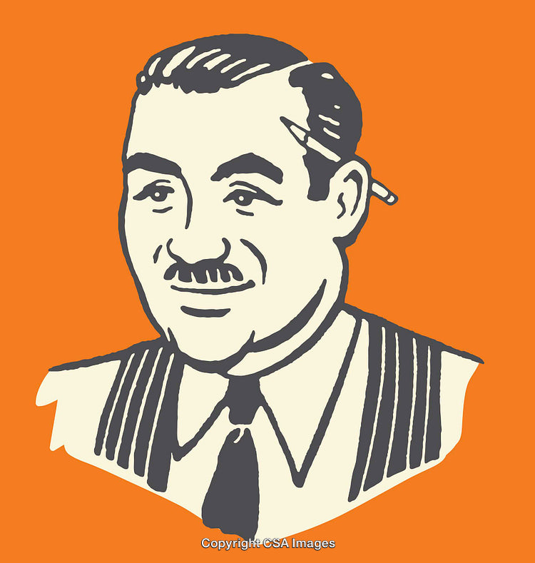 Retro Illustration of a Man with a Mustache in Orange Background