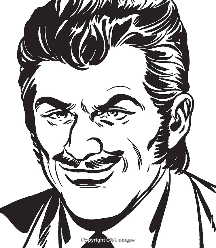 Retro-Style Comic Illustration of Confident Man With a Mustache and Slicked Hair