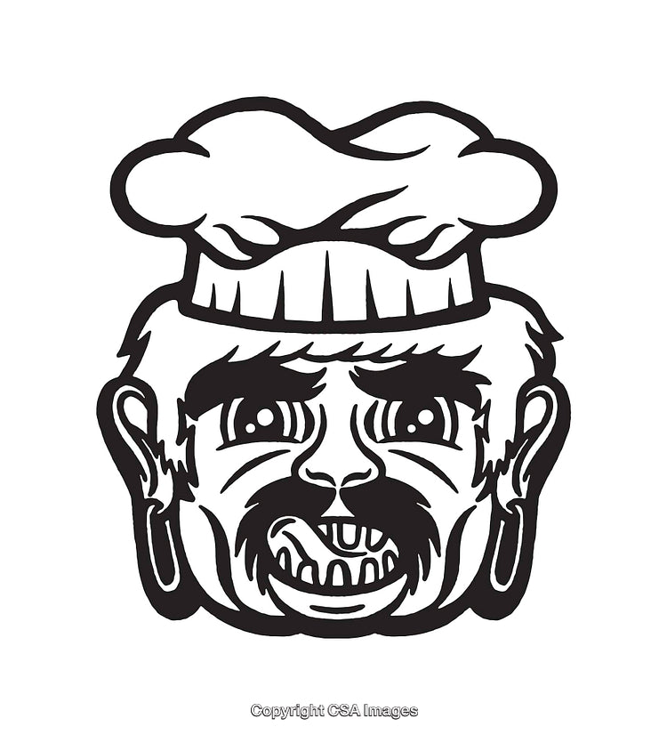 Black and White Line Art Illustration of a Chef With Expressive Face