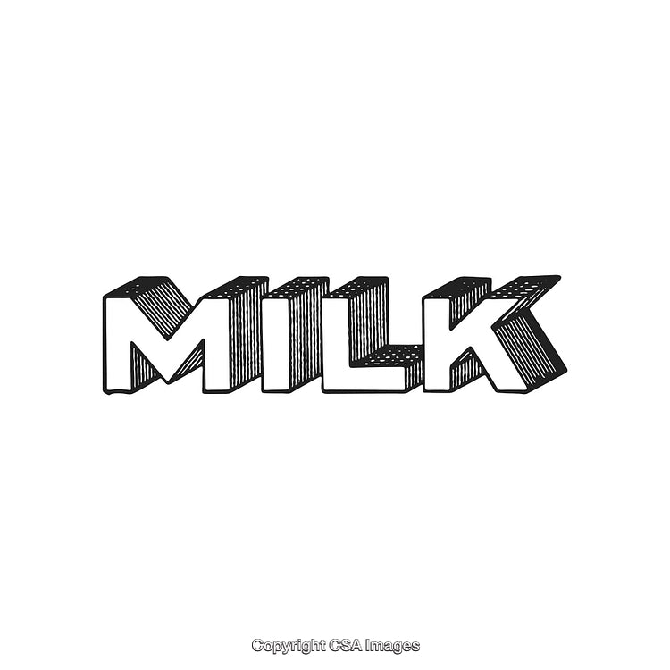 Vintage Style Monochrome Milk Typography Illustration on White Background