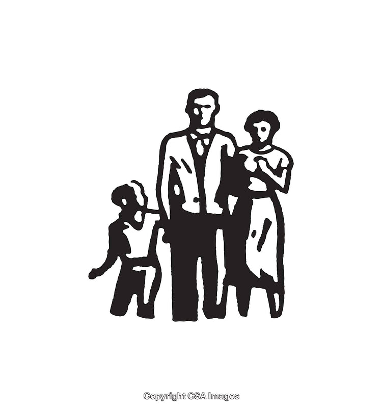 Black and White Line Art Illustration of a Family With Children