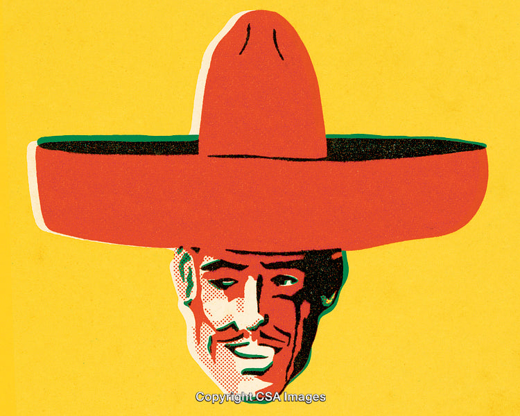 Pop Art Style Illustration of Face With a Large Sombrero Hat