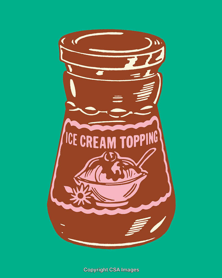 Colorful Line Art Illustration of Ice Cream Topping Jar on Teal Background