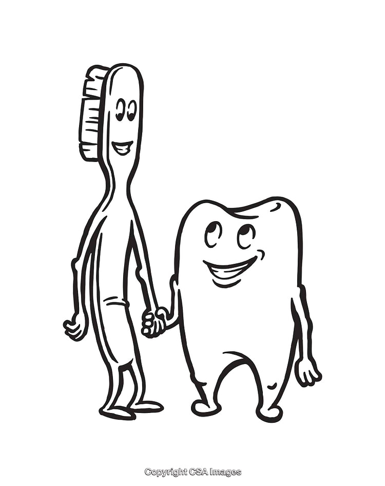 Friendly Cartoon Toothbrush and Tooth Illustration Holding Hands