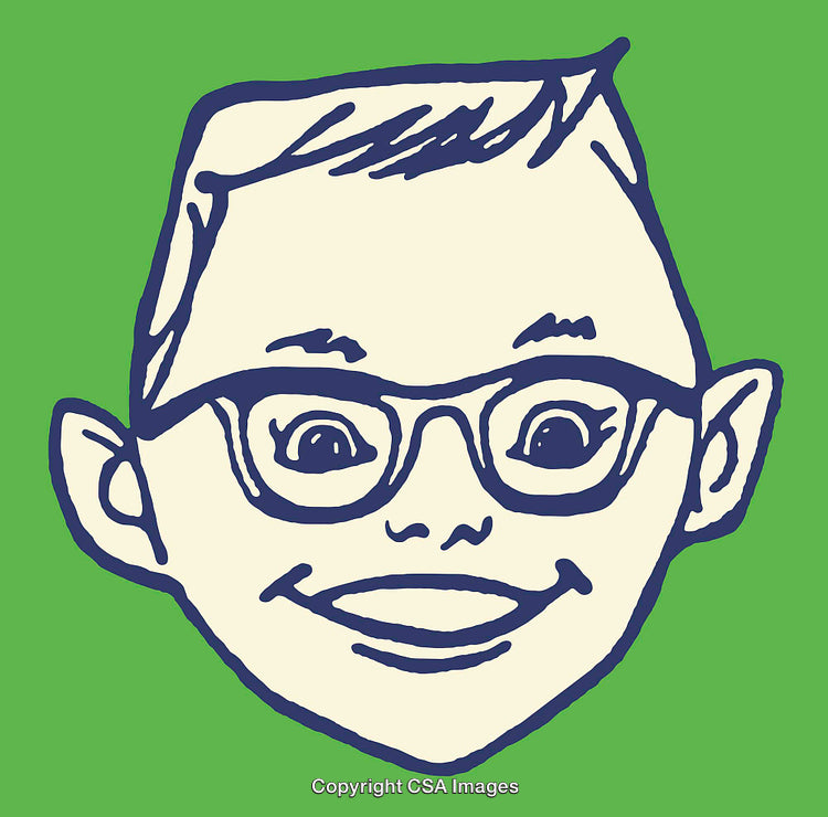 Colorful Line Art Illustration of a Smiling Cartoon Face with Glasses